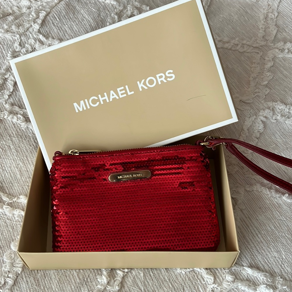 Michael Kors red sequins wristlet